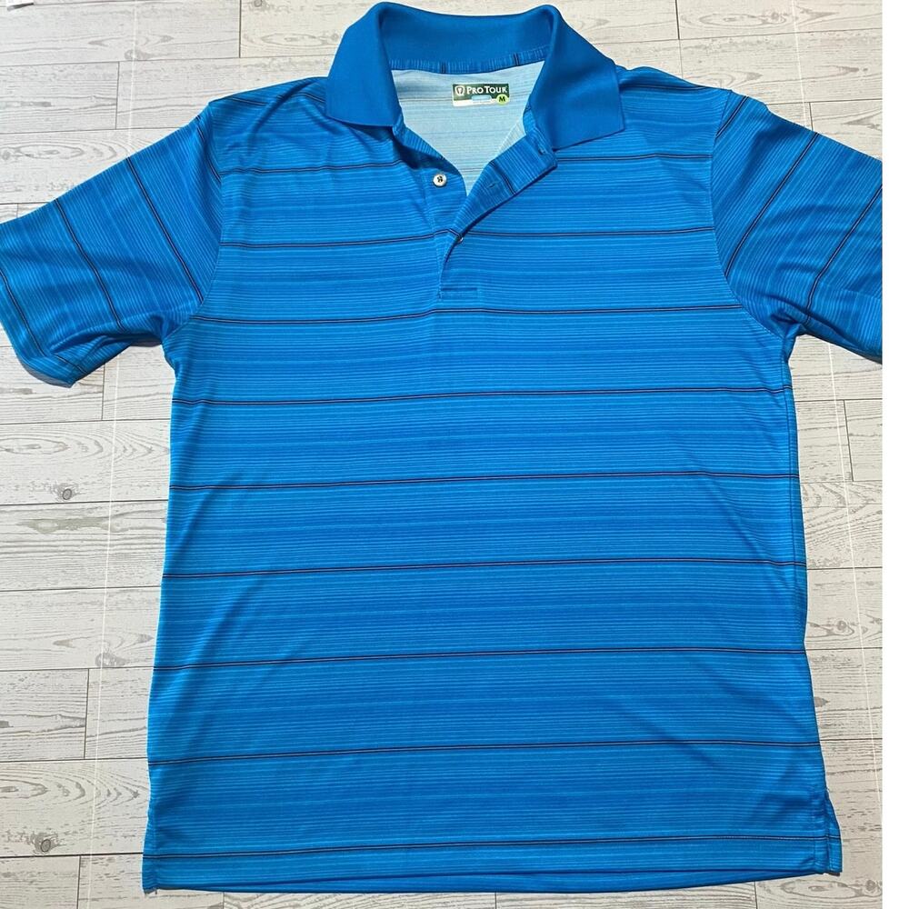 Pro Tour CoolPlay Golf Polo Men’s Size M Blue Striped Short Sleeve Shirt